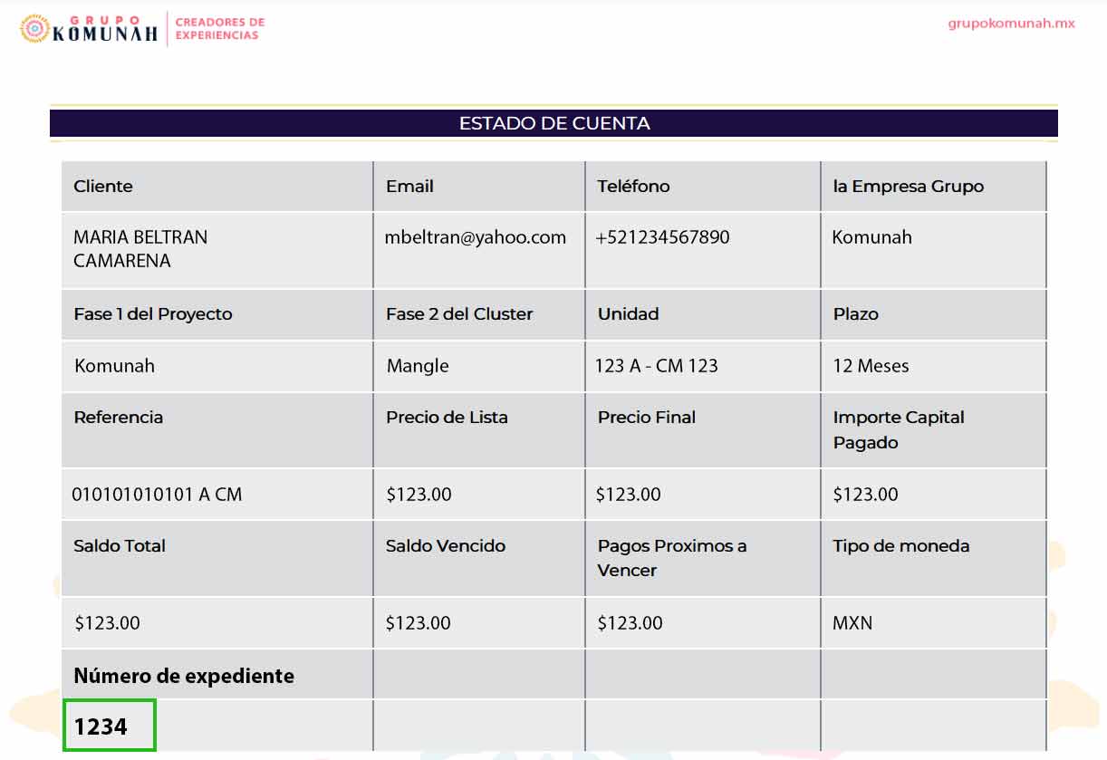 Ejemplo de identificación de folio